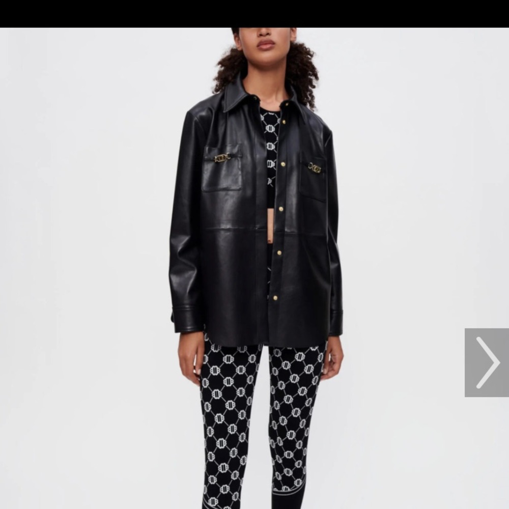 Maje Black leather shirt. Size 2 equivalent to medium.
